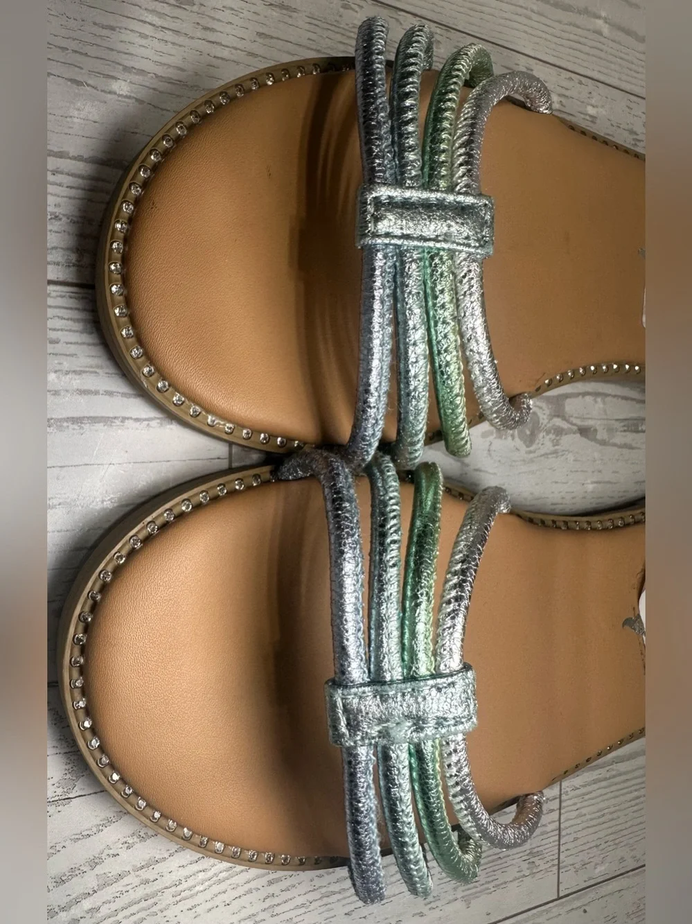 NWT -  Nina’s ‘Brianna’ Girls Blue Crinkle Metallic Multi-Strap Back Zip, Sz 3